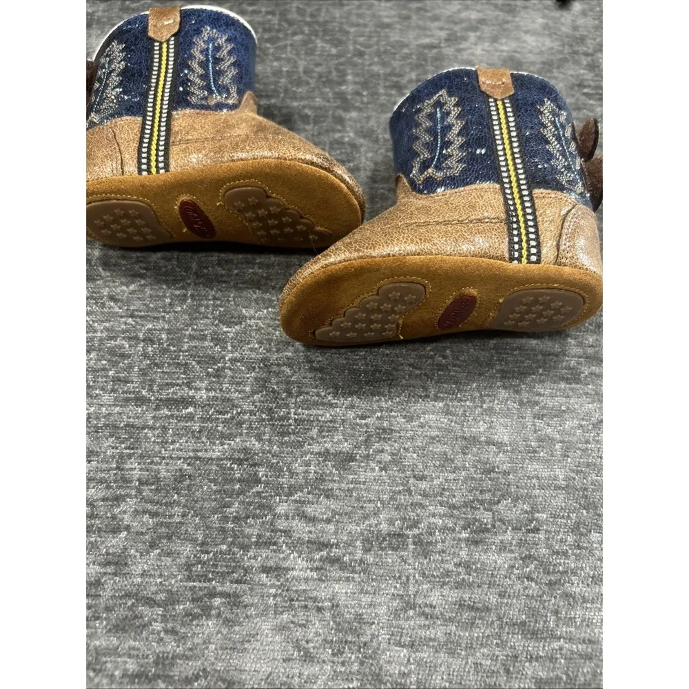 Old West Infant Baby Cowboy Boots Blue Brown Western Shoes Unisex Size‎ 3